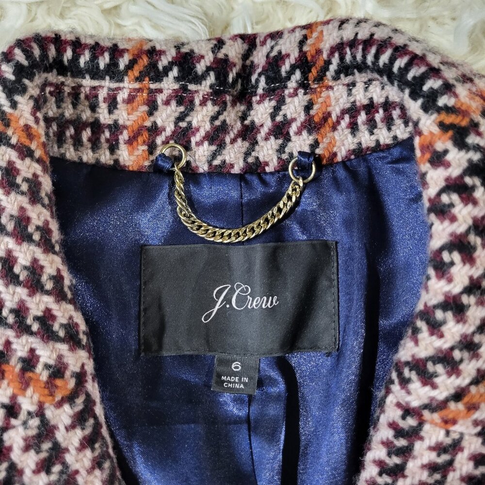 J Crew Single Breasted Topcoat Cabernet Plaid Coat - Size 6 - Picture 6 of 16